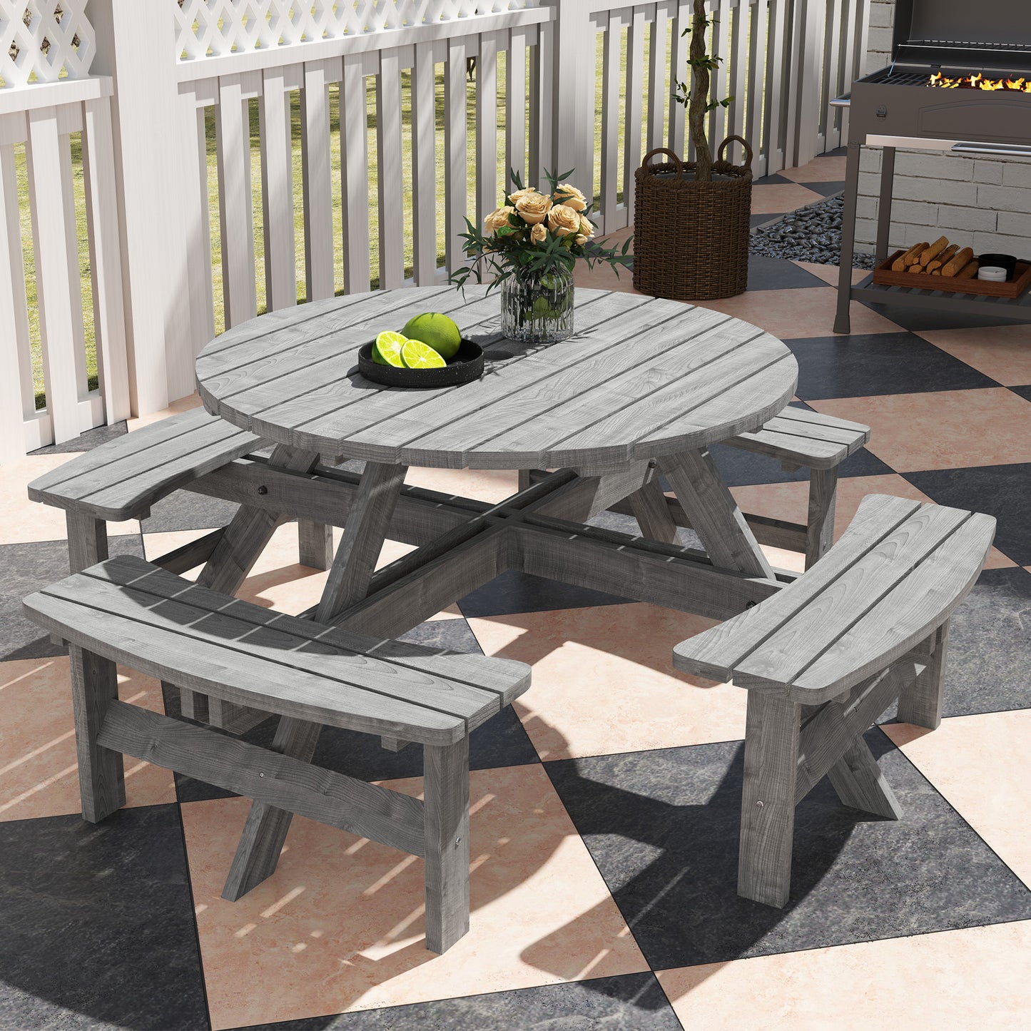 Outsunny 8 Seater Wooden Picnic Set Solid Fir Wood For Garden Patio Outdoor Dining And Entertaining
