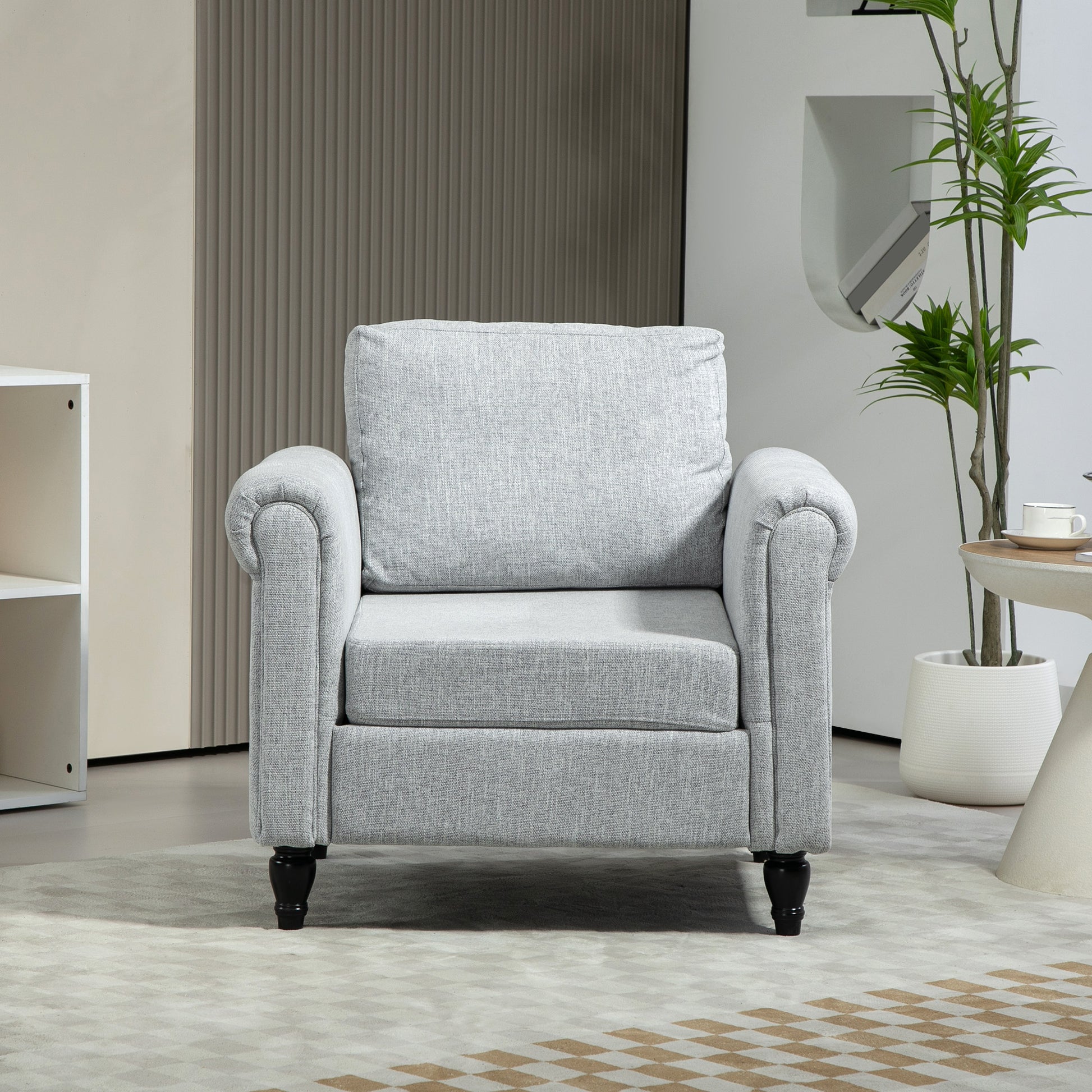 HOMCOM Classic Light Grey Upholstered Accent Chair with Removable Pillow and Rolled Arms - ALL4U RETAILER LTD