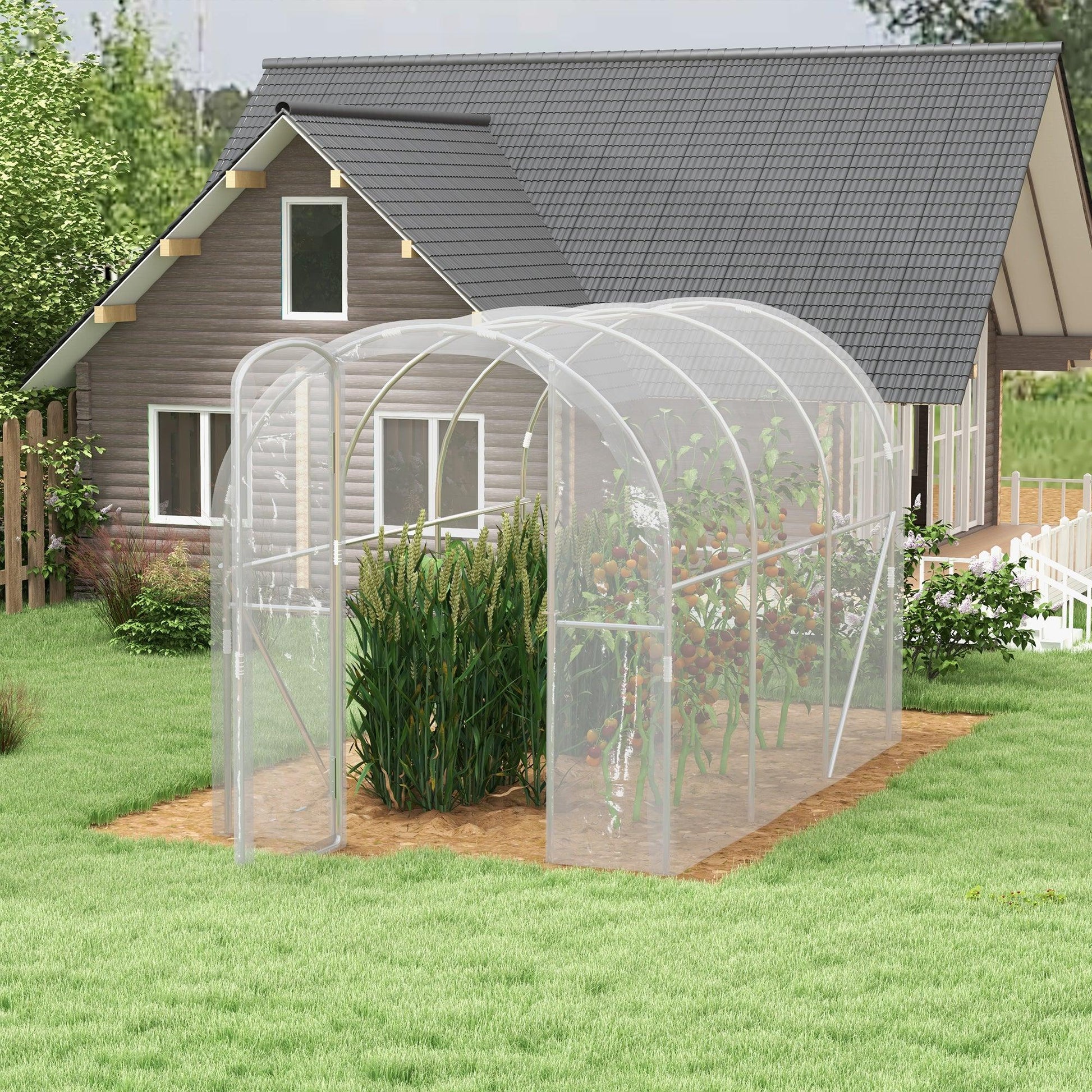 Outsunny Polytunnel Greenhouse Walk-in Grow House with PE Cover, Door and Galvanised Steel Frame, 3 x 2 x 2m, Clear - ALL4U RETAILER LTD