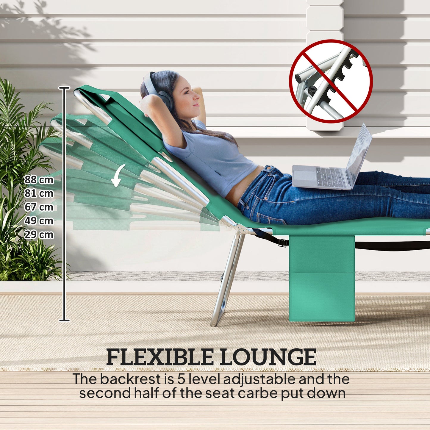 Outsunny 5 Position Adjustable Sun Loungers Set Of 2 With Reading Hole And Side Pocket Green