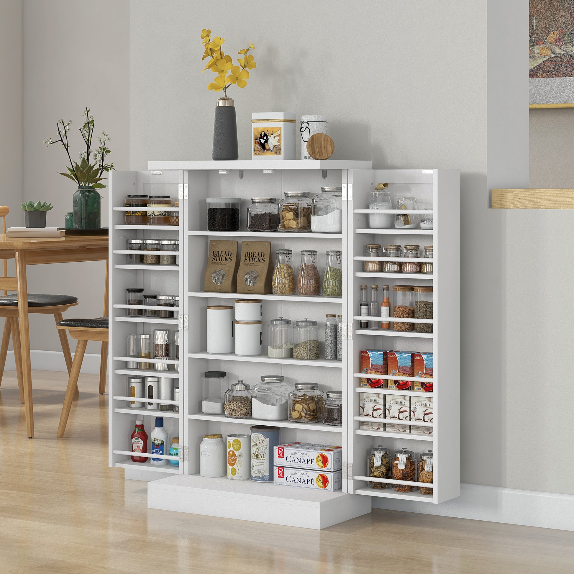 HOMCOM Adjustable White Kitchen Storage Cabinet with Multi-Shelving Solution - ALL4U RETAILER LTD