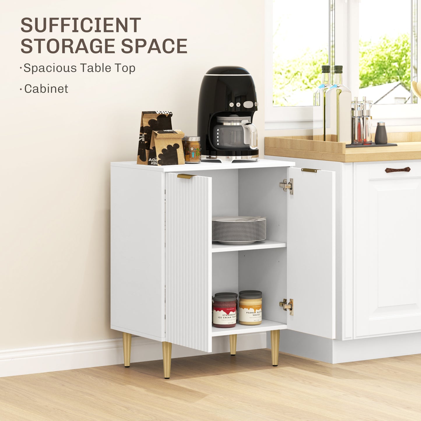HOMCOM Adjustable Shelf Sideboard White Storage Cabinet With Three Position Dividing Shelf