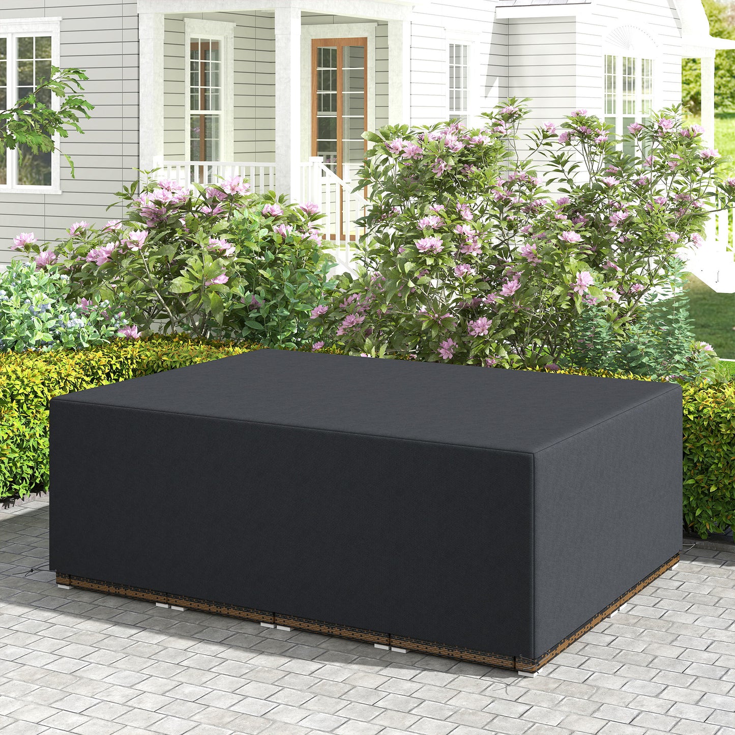Outsunny 600D Oxford Furniture Sofa Cover Waterproof UV Resistant Rattan Lounger Cover 275L x 205W x 90Hcm Black