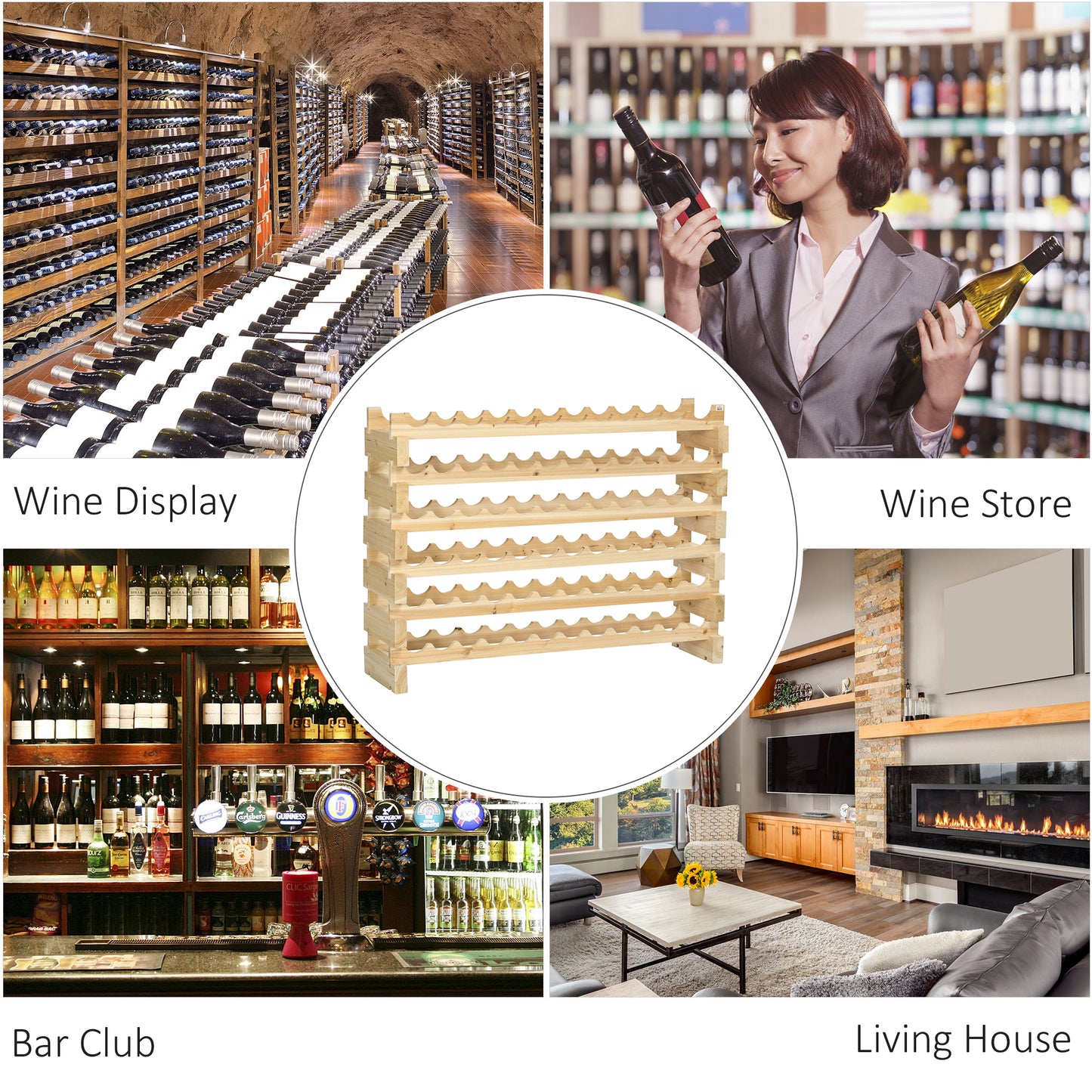 Homcom Six Tier Wooden Wine Rack Set Of 2 Natural Finish Holds 72 Bottles 750ml Each