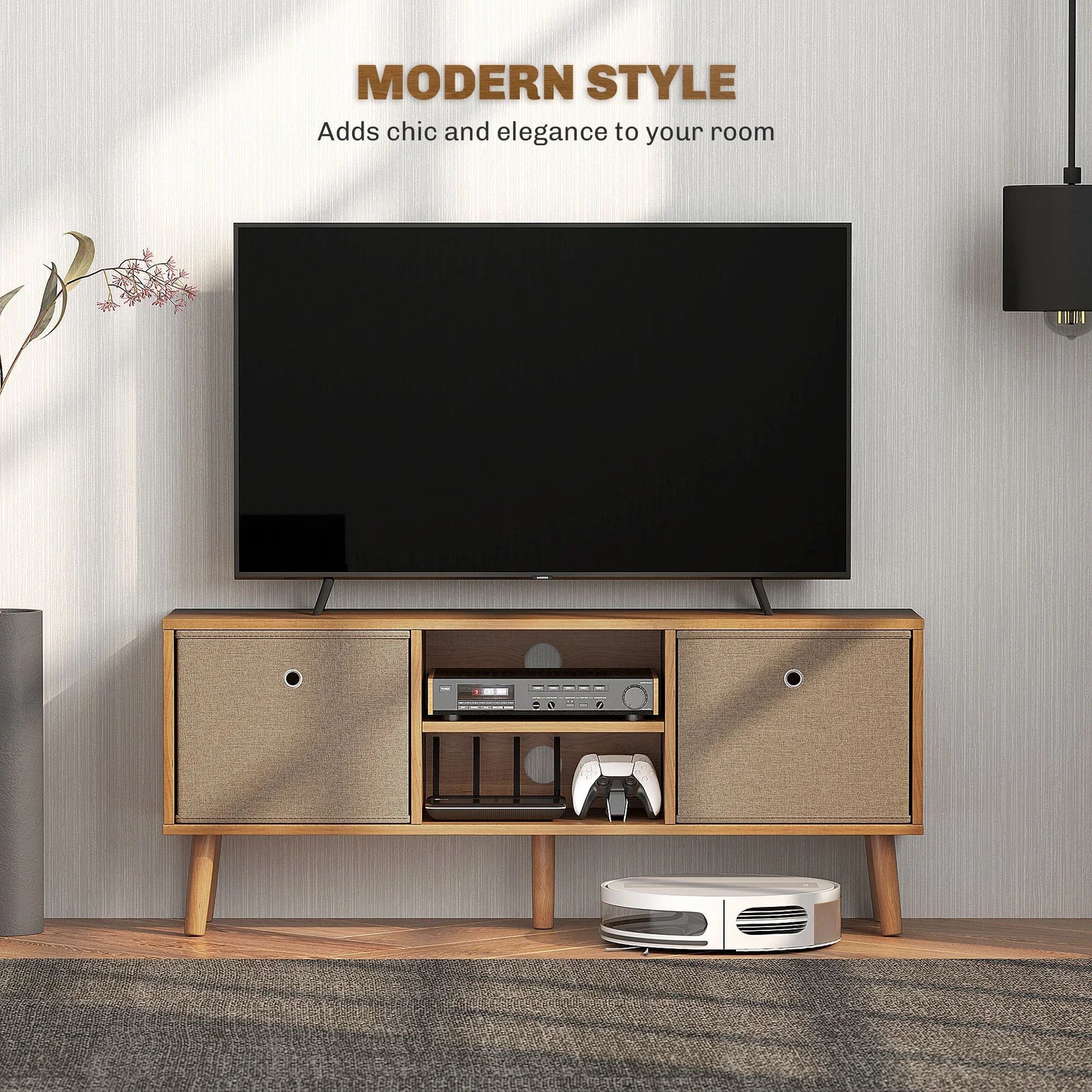 Modern Brown HOMCOM TV Stand with Foldable Storage Drawers for 50" Screens - ALL4U RETAILER LTD