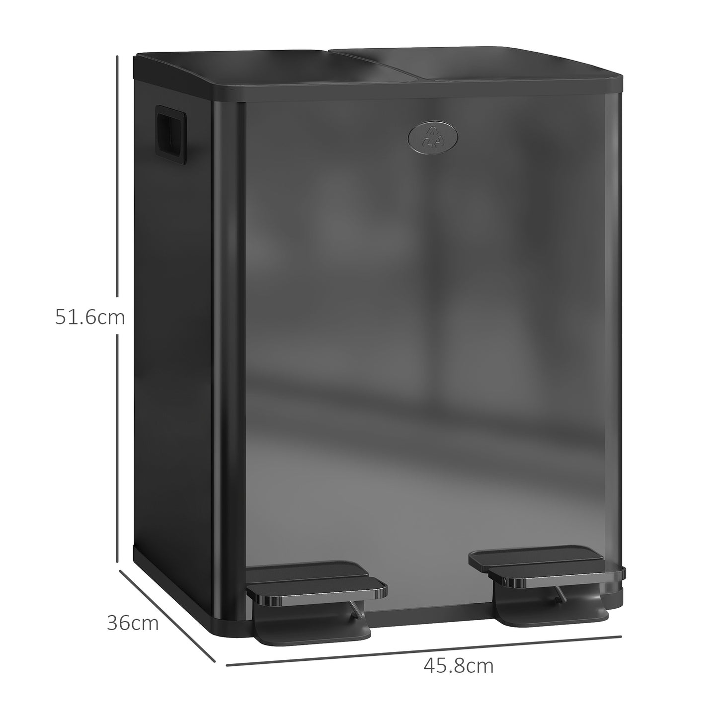 HOMCOM 40L Dual Compartment Stainless Steel Bin With Deodoriser Holders In Black