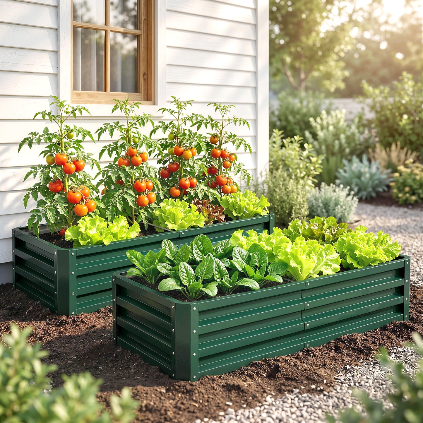 Outsunny Set Of 2 Raised Garden Beds Galvanized Outdoor Planters For Herbs And Vegetables For Patio Balcony Green