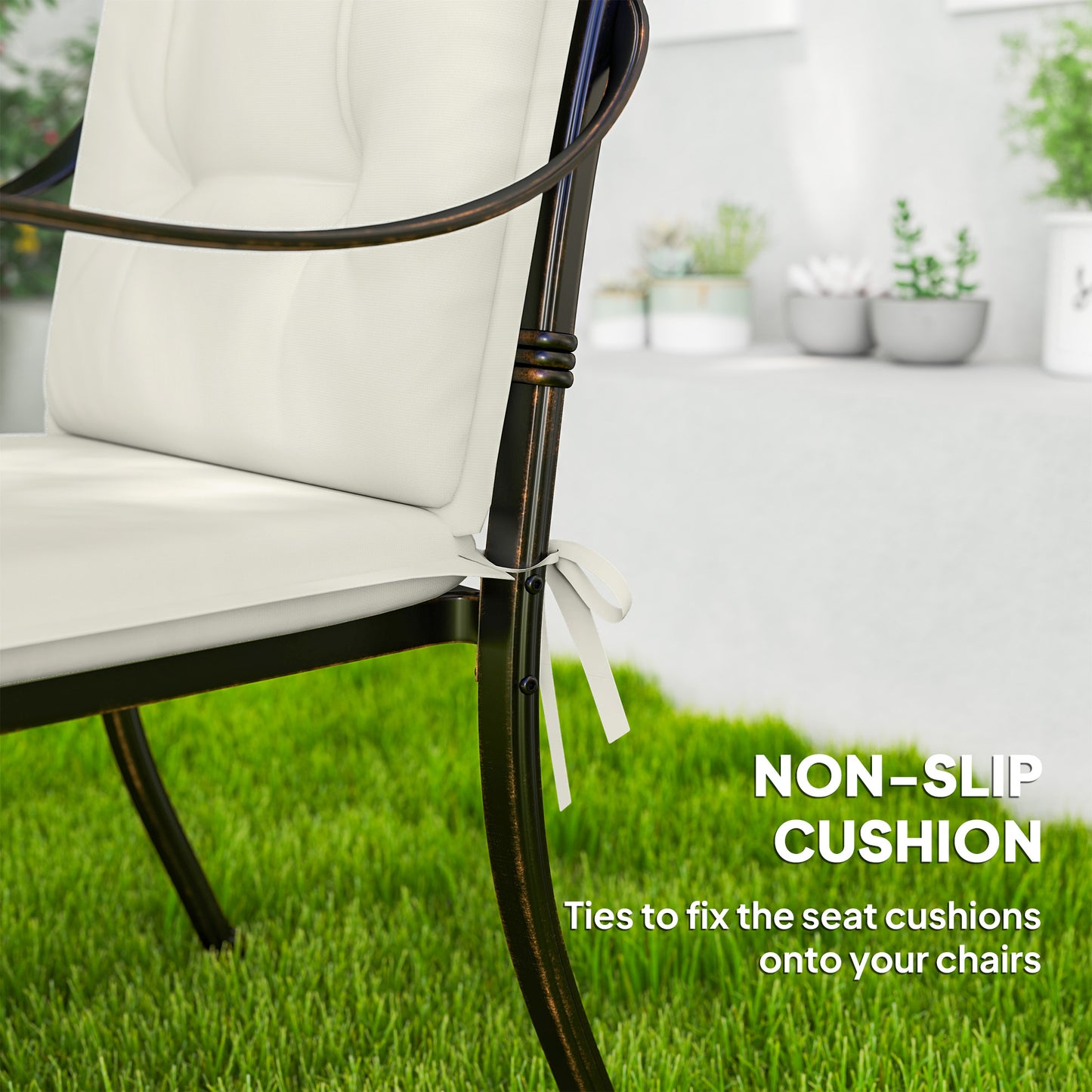 Outsunny Set Of Four Padded Garden Seat Cushions White With Cotton Fill Tufted Back And Tie Closures