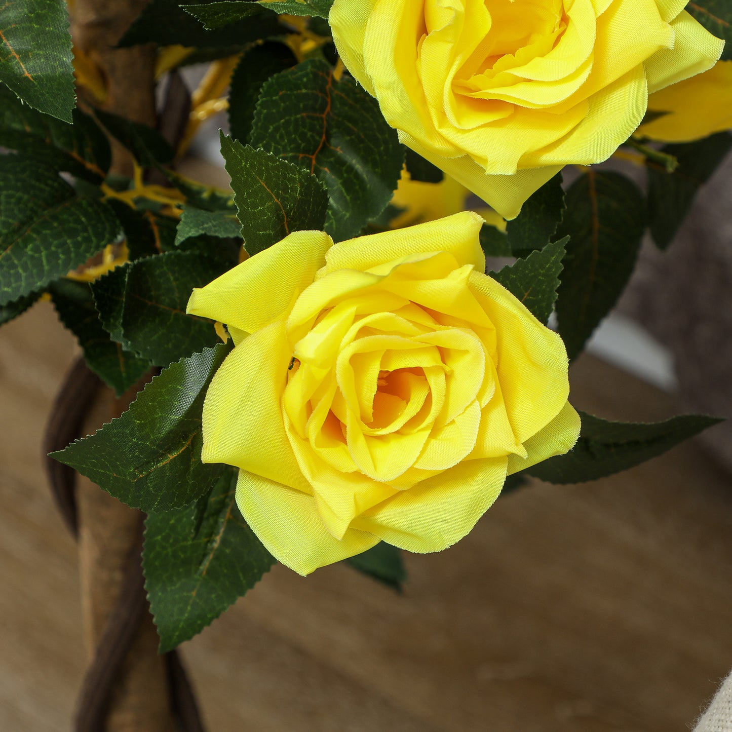 Outsunny Set of 2 Artificial White Rose in Pot Realistic Fake Plants for Home Indoor Decor 90cm Yellow