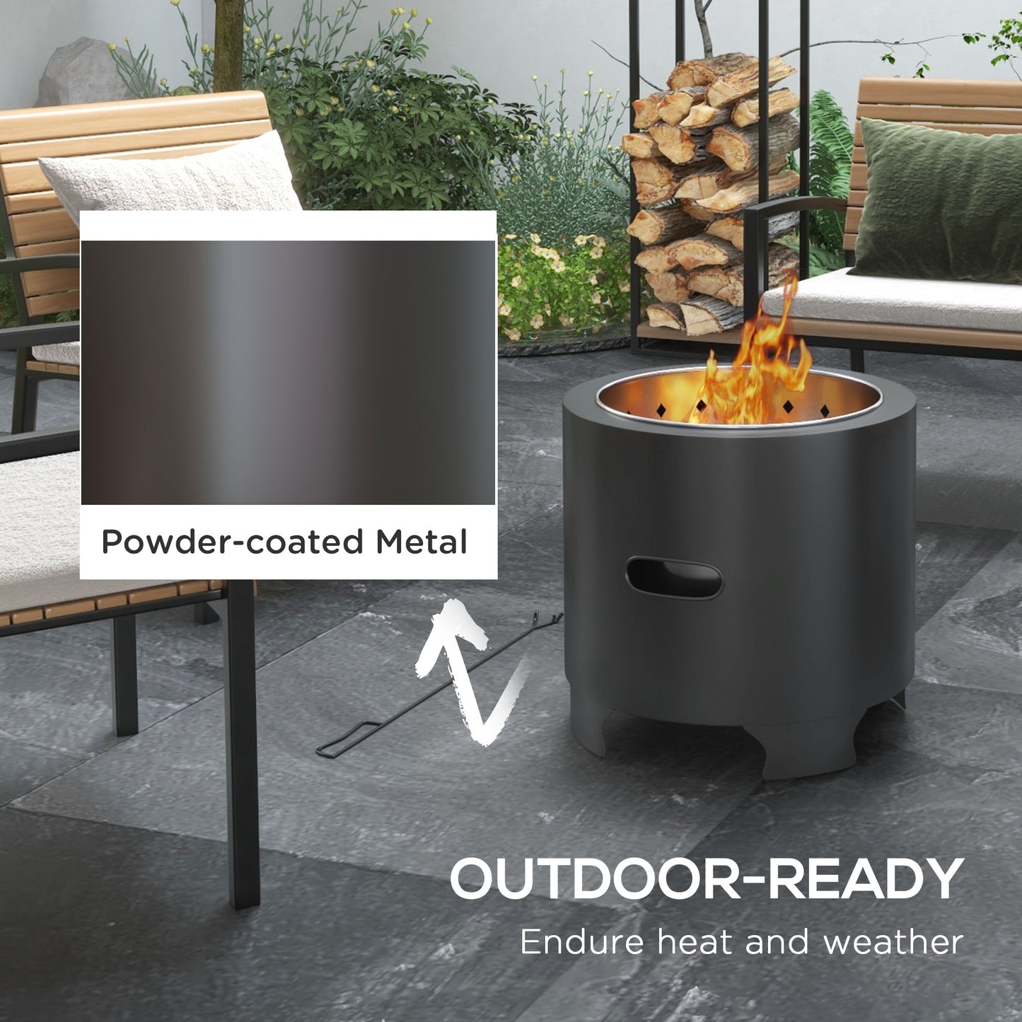 Outsunny Smokeless Fire Pit 45cm Portable Wood Burning Fire Pit Round Metal Bonfire Stove For Garden Camping Black