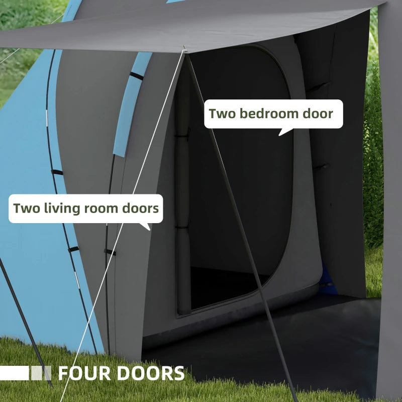 Outsunny Large Camping Tunnel Tent with 2 Bedrooms and Living Area - 2000mm Waterproof, Portable Design with Bag for 4-6 People - Blue Family Tent for Outdoor Adventures - ALL4U RETAILER LTD