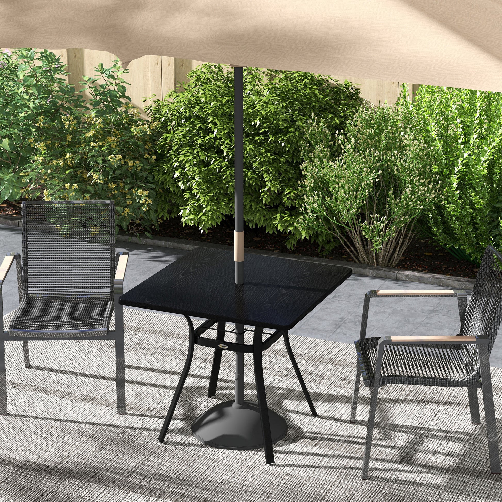 Outsunny Stylish Black Steel Garden Bistro Table with Umbrella Hole for Four People - ALL4U RETAILER LTD