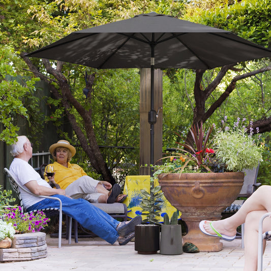 Outsunny 2.6 Meter Garden Parasol Umbrella With Aluminium Pole Outdoor Patio Tilt And Crank Vent Black