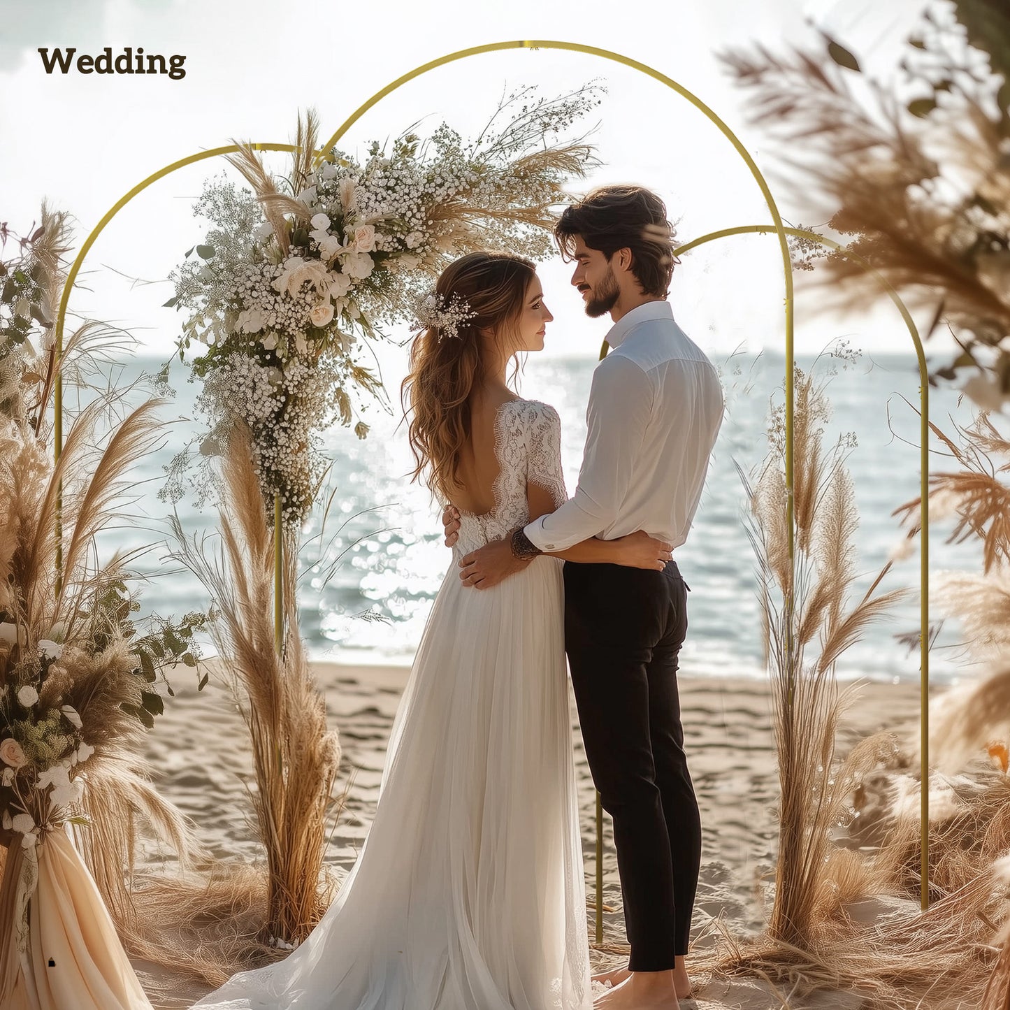 Outsunny Wedding Arch Frame Set 3 Metal Backdrop Stands Gold Tone 1.8m 2m 2.2m Balloon Stand Set For Parties
