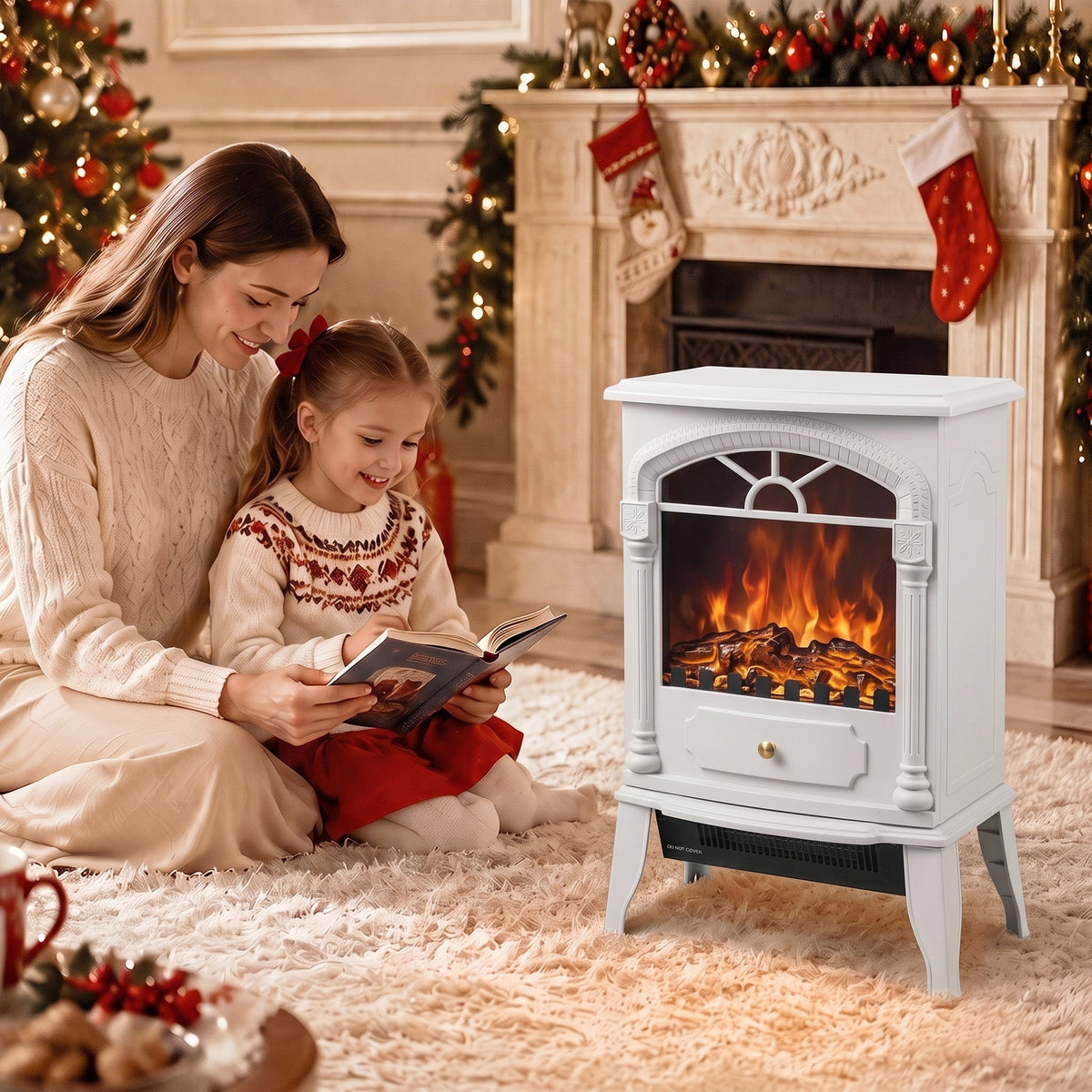 Homcom Freestanding Electric Fireplace With 3D Flame And Thermostat Heater
