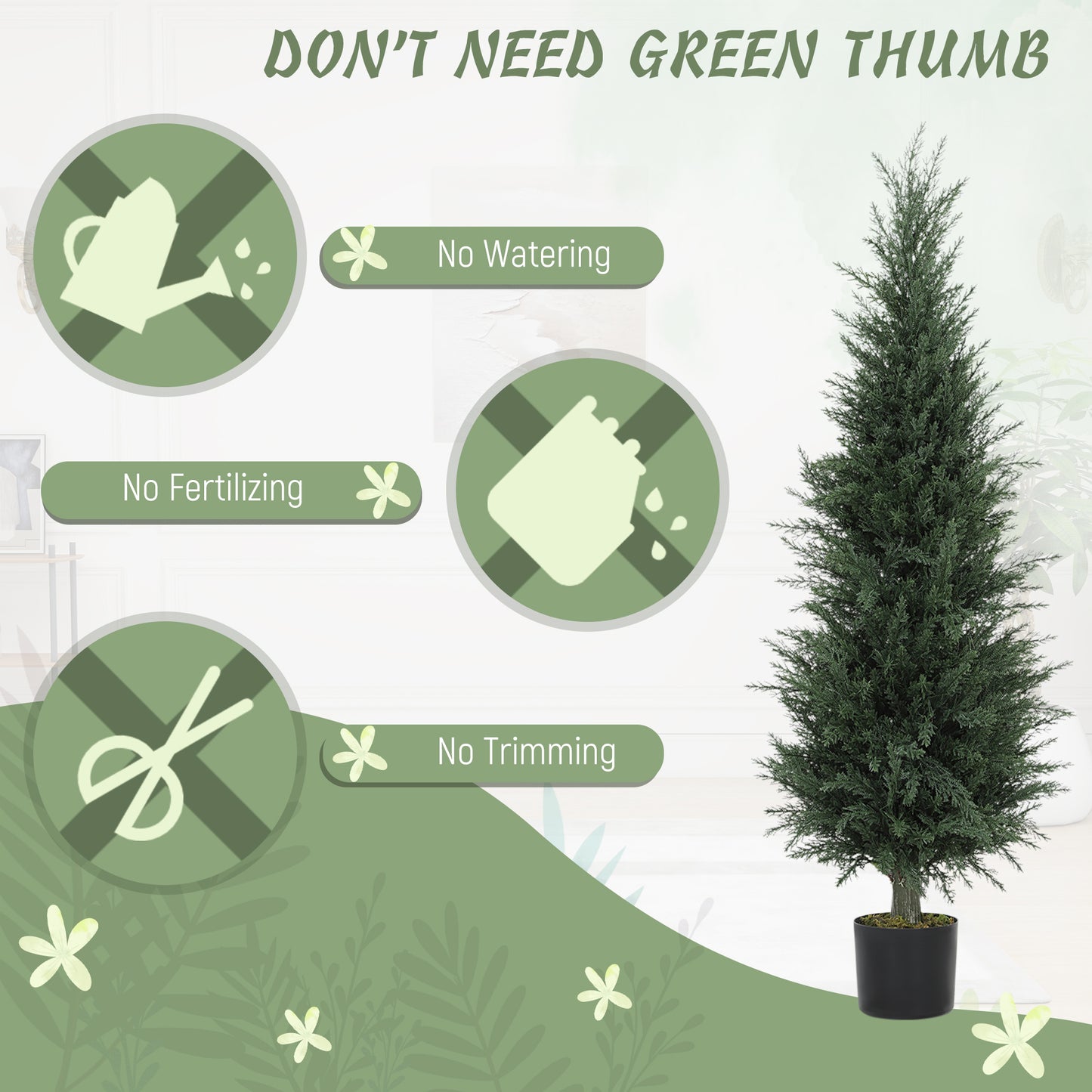 HOMCOM Set Of Two Artificial Cypress Trees In Cement Pots Green UV Resistant Durable Plastic Indoor Outdoor Decor