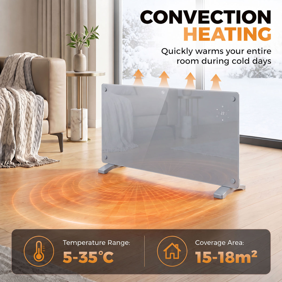 HOMCOM 1500W Smart Panel Heater Wall Mounted Weekly Timer Grey
