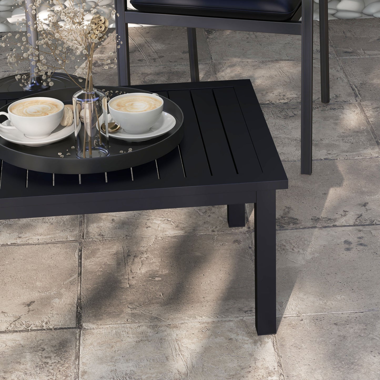 Outsunny 100cm by 60cm Aluminium Outdoor Coffee Table in Black with Slatted Top