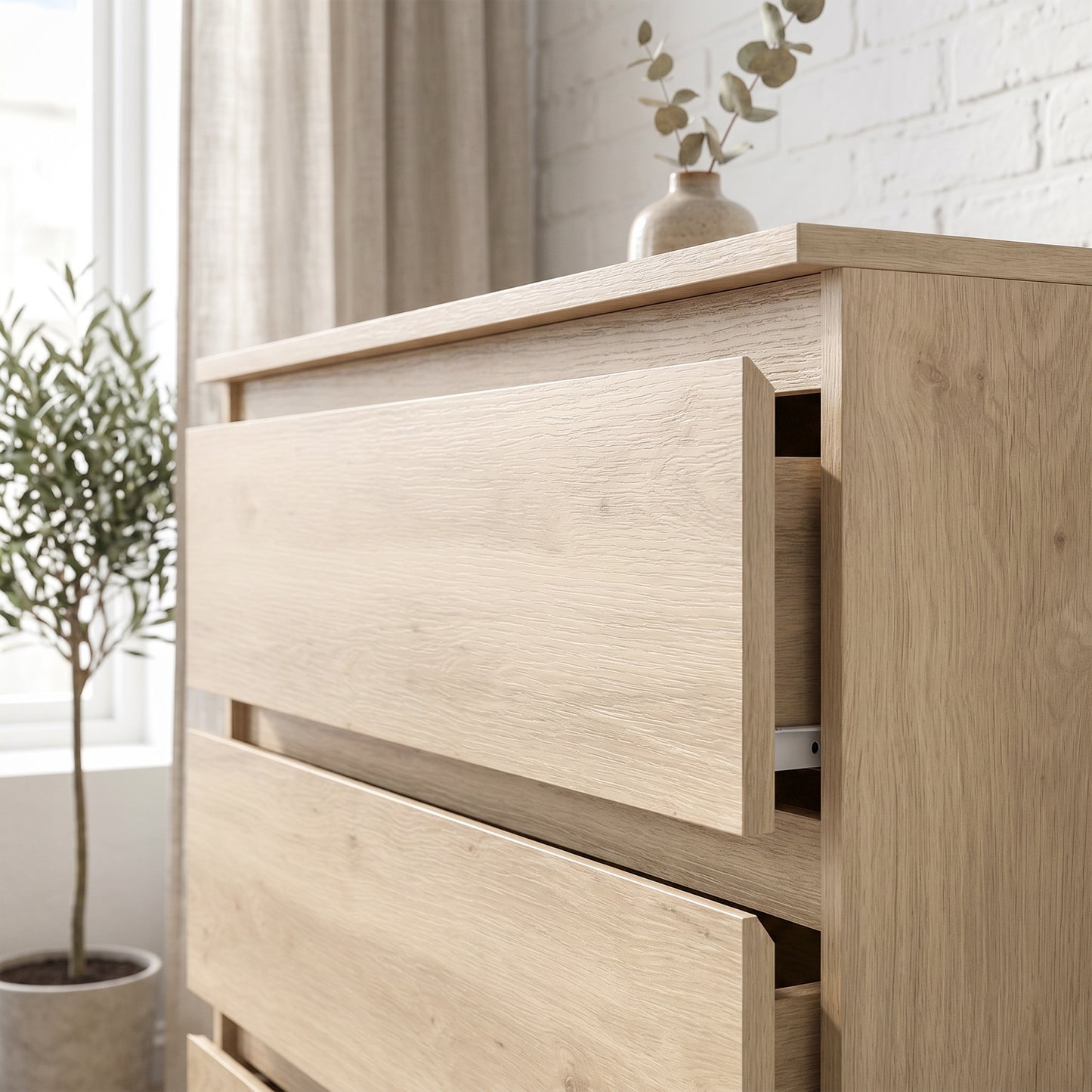 HOMCOM 3 Drawer Storage Organiser Unit Oak Chest Of Drawers For Bedroom Living Room 80x39x73 cm