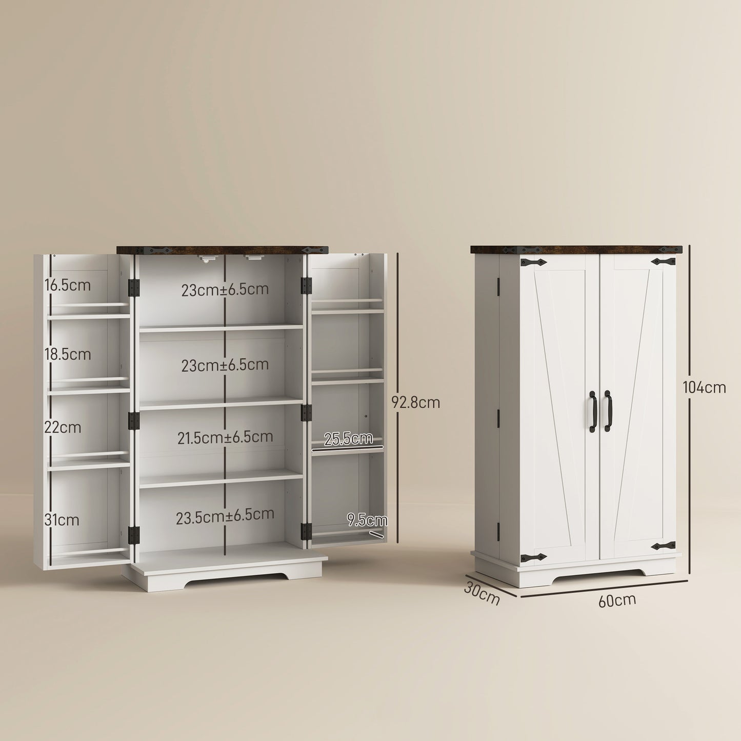 HOMCOM Multi Storage Farmhouse Style Kitchen Cabinet White With Adjustable Shelves For Pantry And Kitchen Organization