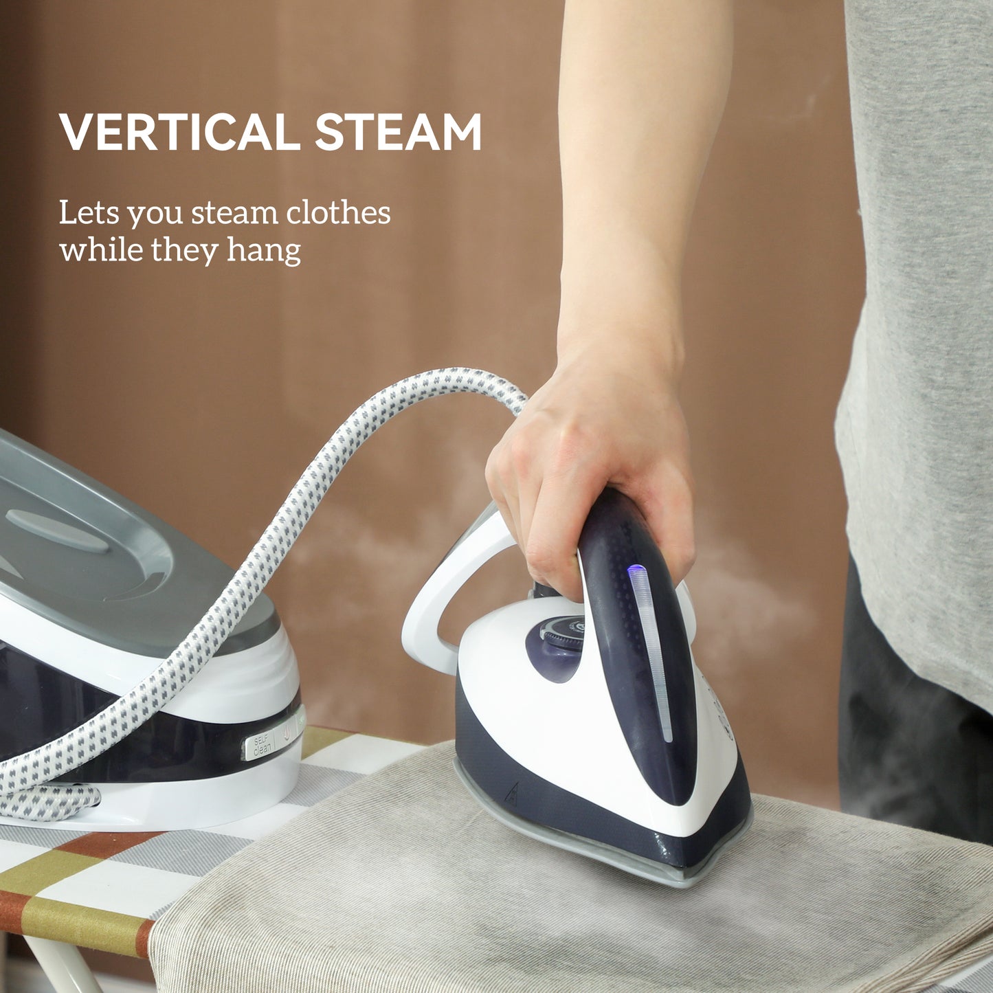 HOMCOM Steam Generator Iron With Self Cleaning 8 Bar Auto Shut Off Ceramic Non Stick Soleplate 1.5L Water Tank Blue