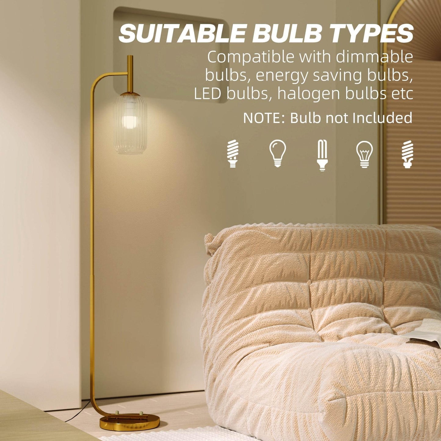 Modern Gold Tone Floor Lamp with Glass Shade and Foot Switch for Living Room and Bedroom - ALL4U RETAILER LTD