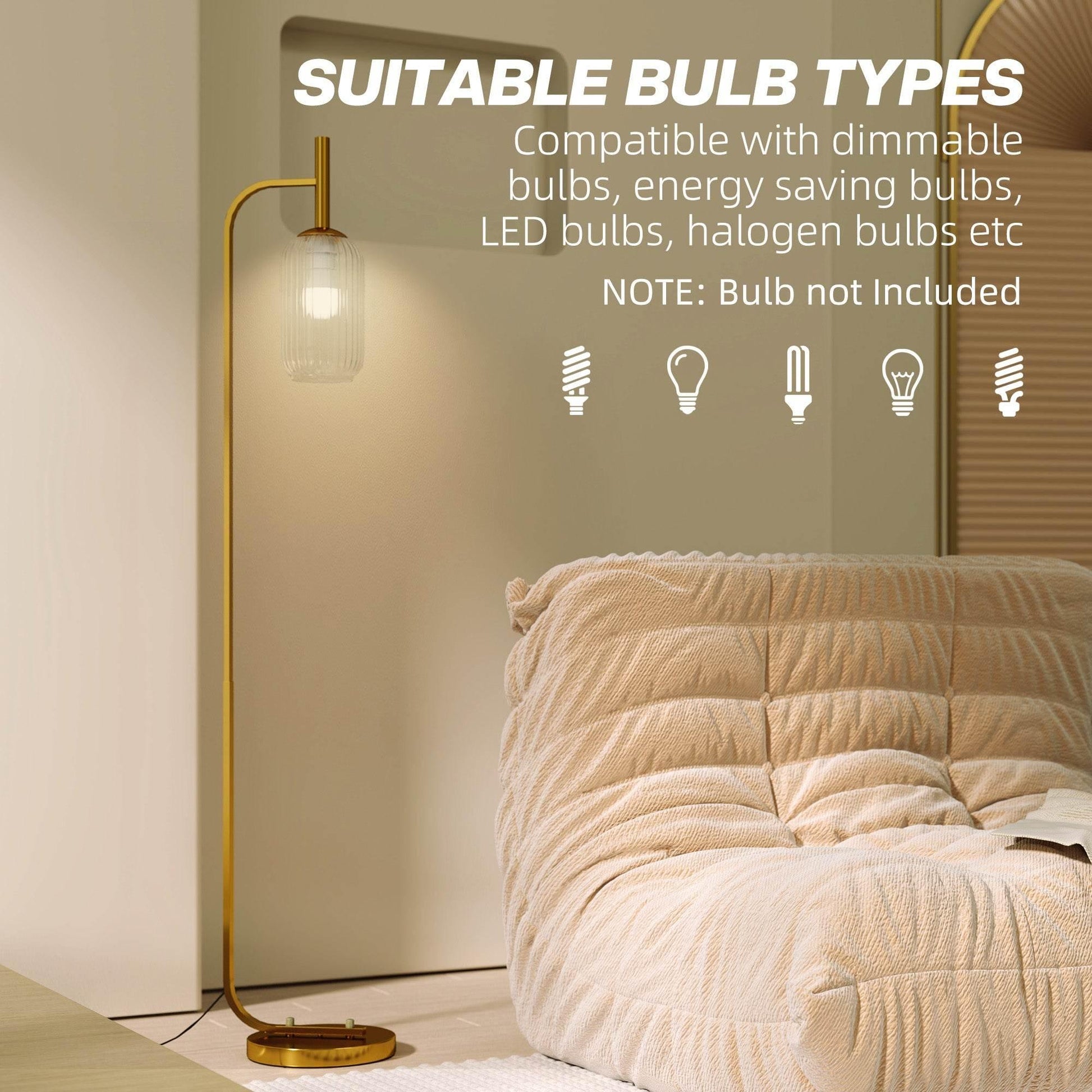 Modern Gold Tone Floor Lamp with Glass Shade and Foot Switch for Living Room and Bedroom - ALL4U RETAILER LTD
