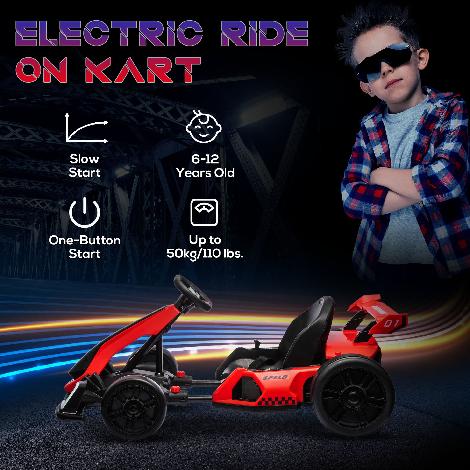 AIYAPLAY 24V Kids Electric Go Kart with Adjustable Seat - Thrilling Red Adventure Ride for Ages 6-12 - ALL4U RETAILER LTD