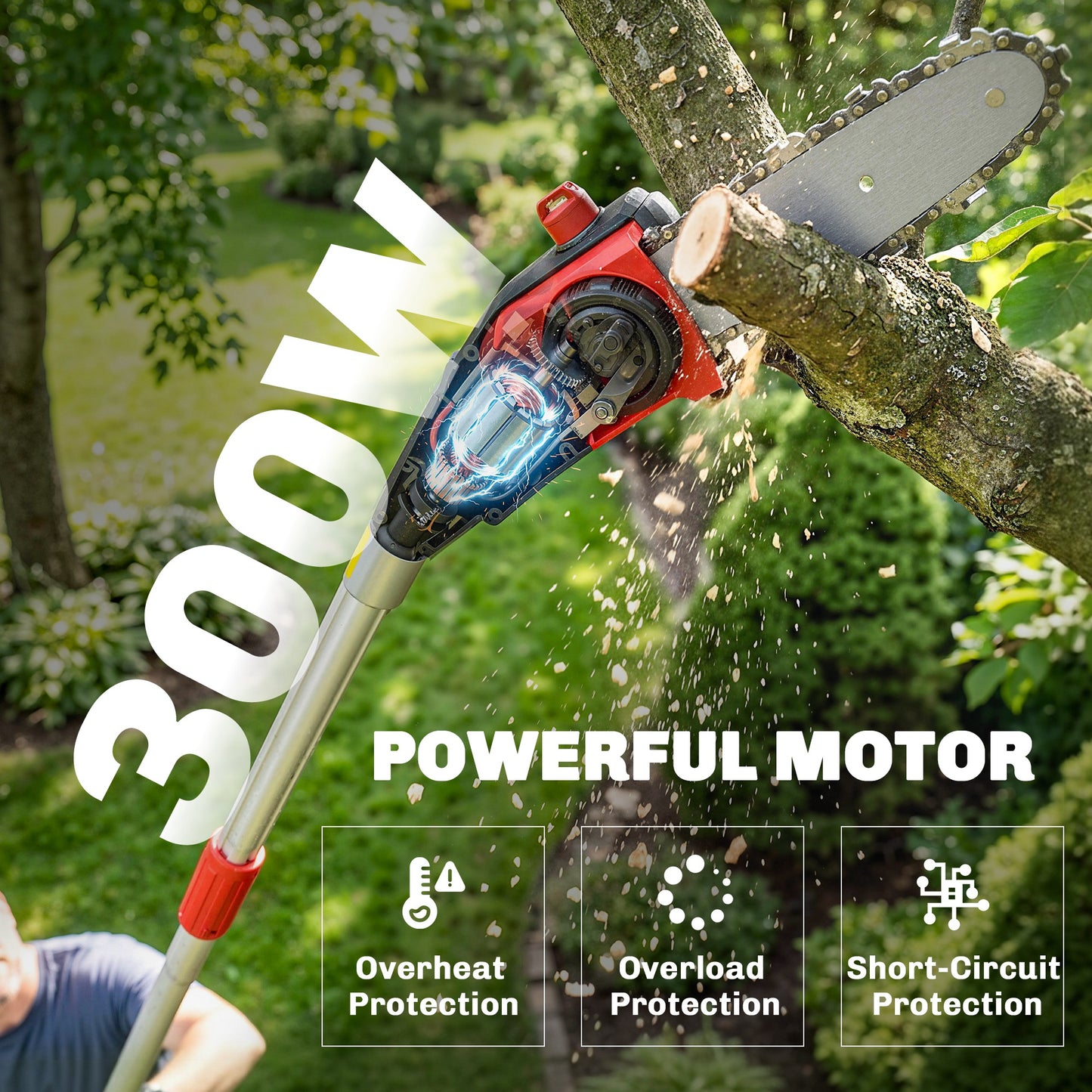 Outsunny 18V 8 Inch Cordless Pole Chainsaw With 2 X 4.0Ah Batteries And Charger And Auto Lubrication Reach 2.56 Meters