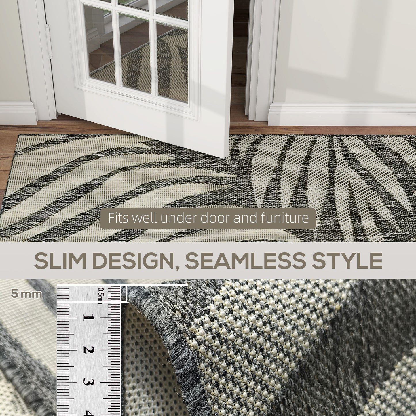 HOMCOM UV Resistant Indoor Outdoor Area Rug 230x160 cm Grey Easy Clean Machine Washable for Patio Garden