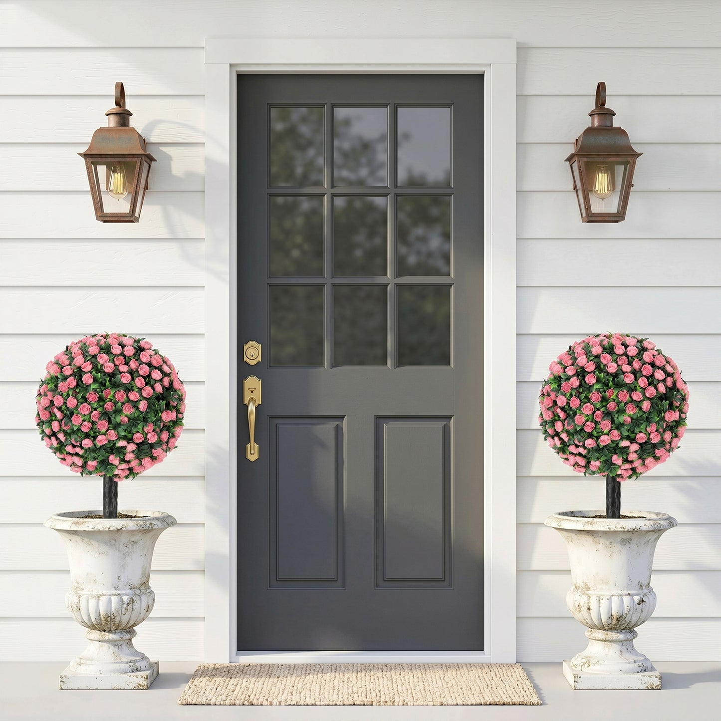 HOMCOM UV Resistant Artificial Rose Topiary 2 Pack Pink 55 CM Tall Outdoor Indoor Decor