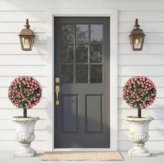 HOMCOM UV Resistant Artificial Rose Topiary 2 Pack Pink 55 CM Tall Outdoor Indoor Decor