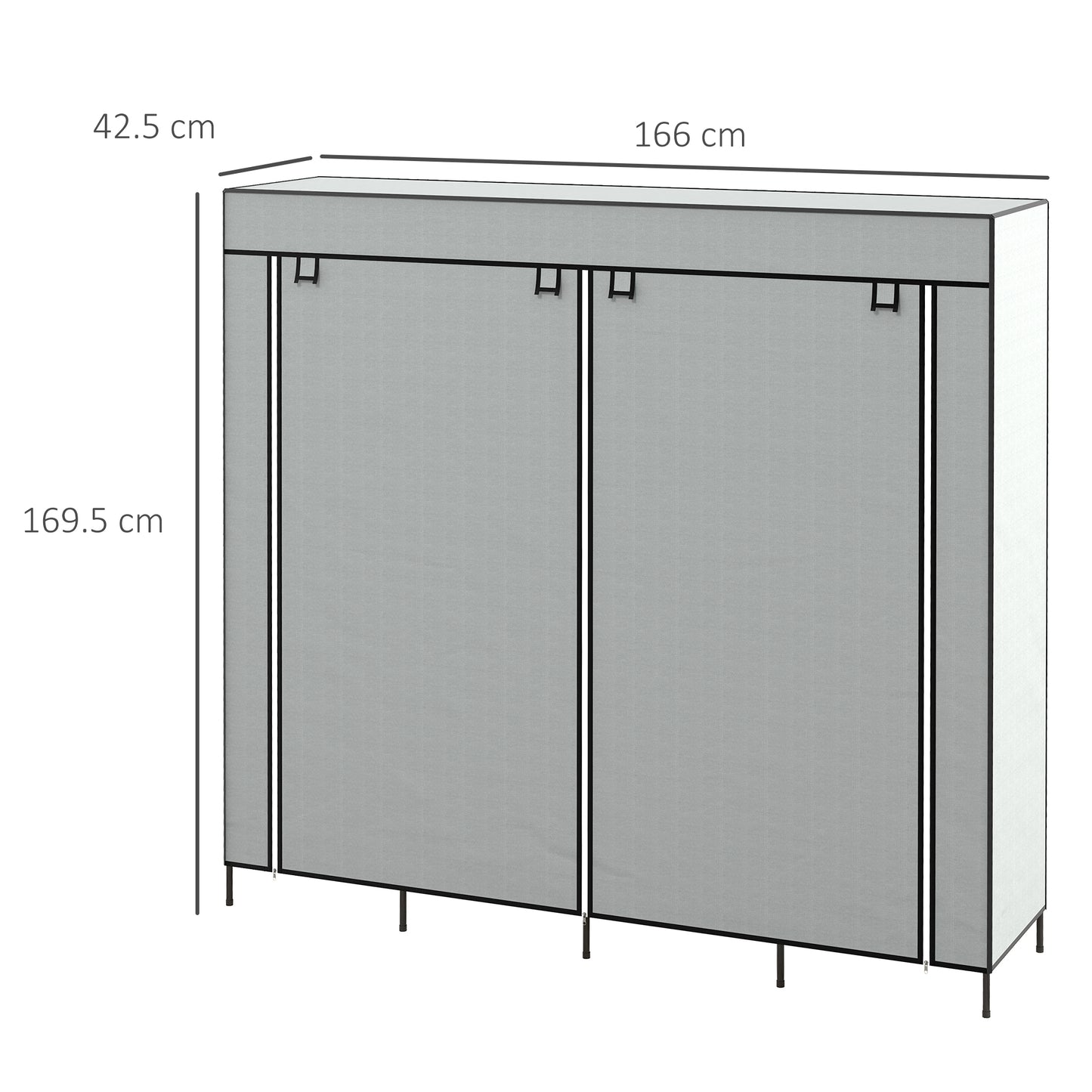 HOMCOM Fabric Wardrobe for Bedroom 10 Compartments 2 Hanging Rails and 4 Drawers 166 by 42.5 by 169.5 cm Dark Grey