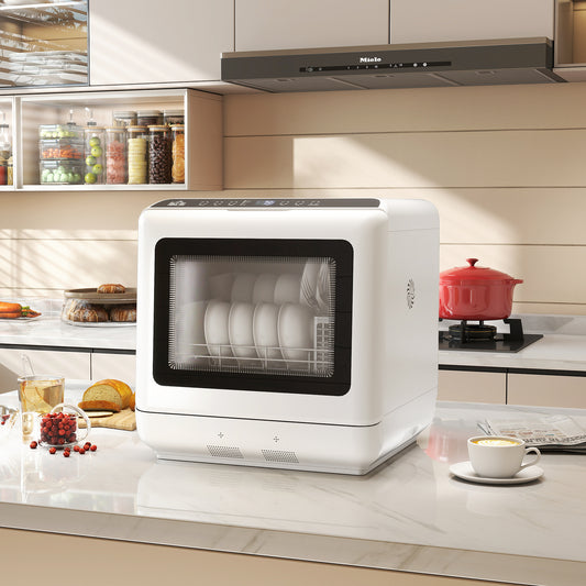 HOMCOM 6L Five Modes Tabletop Dishwasher White Compact Kitchen Appliance Fruit Wash