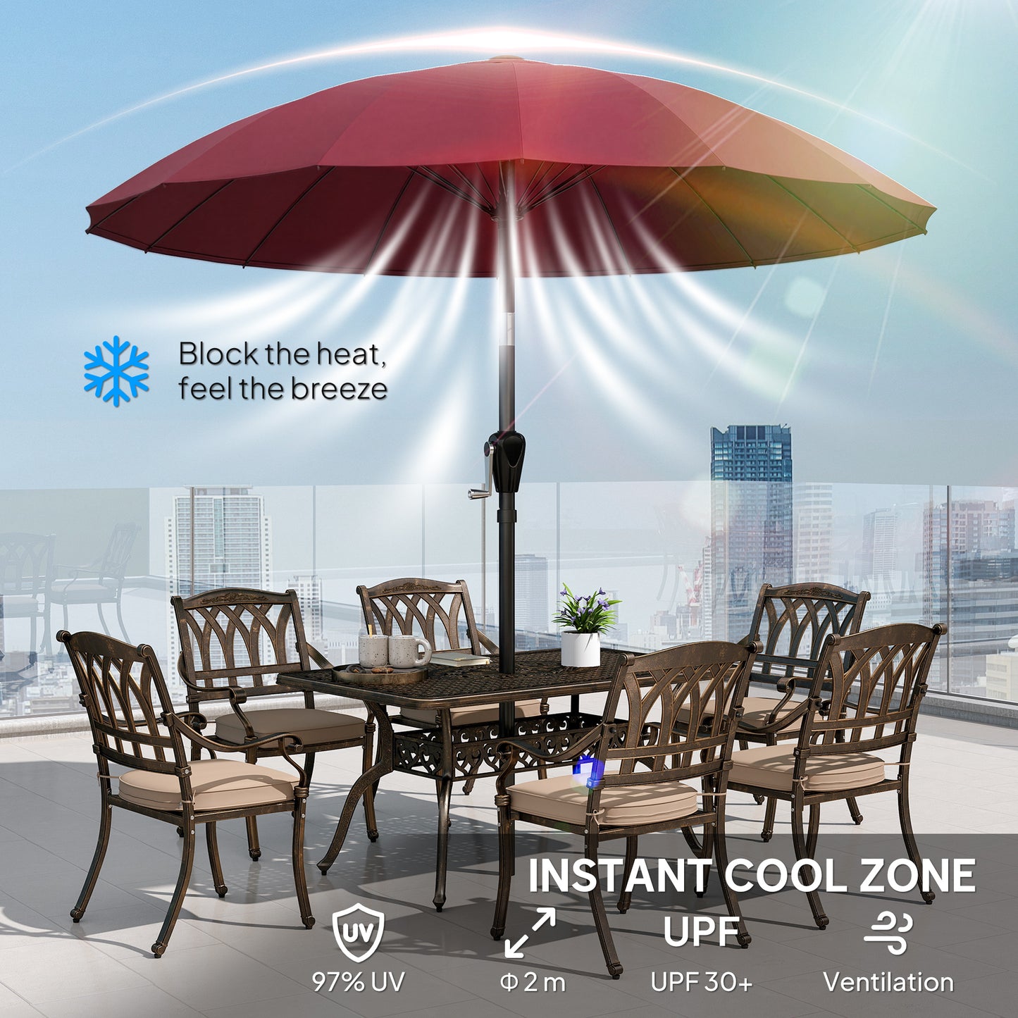 Outsunny 2 m Shanghai Garden Parasol Umbrella With 16 Fibreglass Ribs Crank Tilt Wine Red