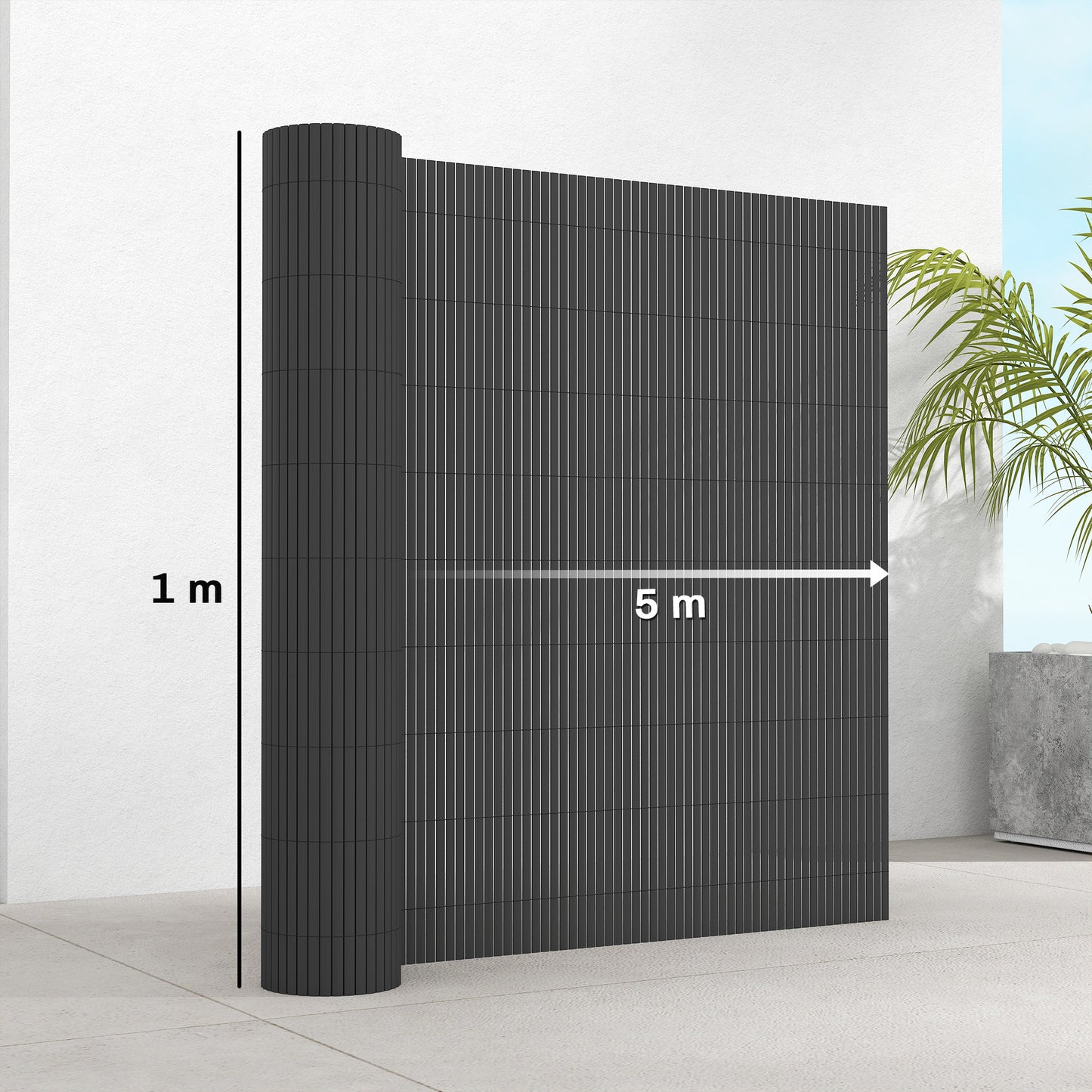 Outsunny Two Piece Plastic Privacy Screening Fence 1 Meter By 5 Meter Waterproof Windbreak Dark Grey Fence