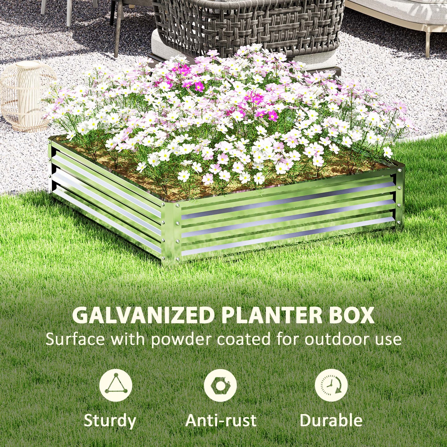 Outsunny Square Raised Garden Bed Box With Weatherized Steel Frame For Vegetables And Herbs 120x120x30cm Silver Tone