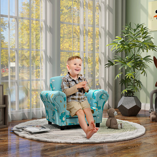 AIYAPLAY Dinosaur-Themed 2-Piece Toddler Sofa Set with Wooden Frame, Ideal for Ages 1.5-3 Years, Blue - ALL4U RETAILER LTD