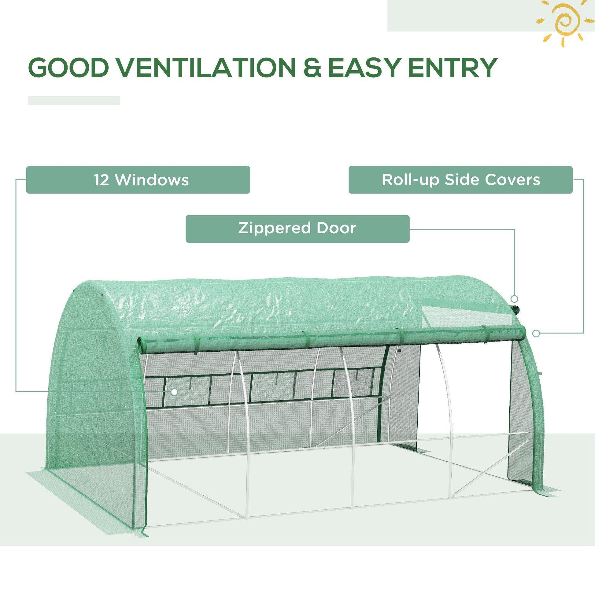 Outsunny 4 x 3 x 2 m Polytunnel Greenhouse Pollytunnel Tent Steel Frame Green - ALL4U RETAILER LTD