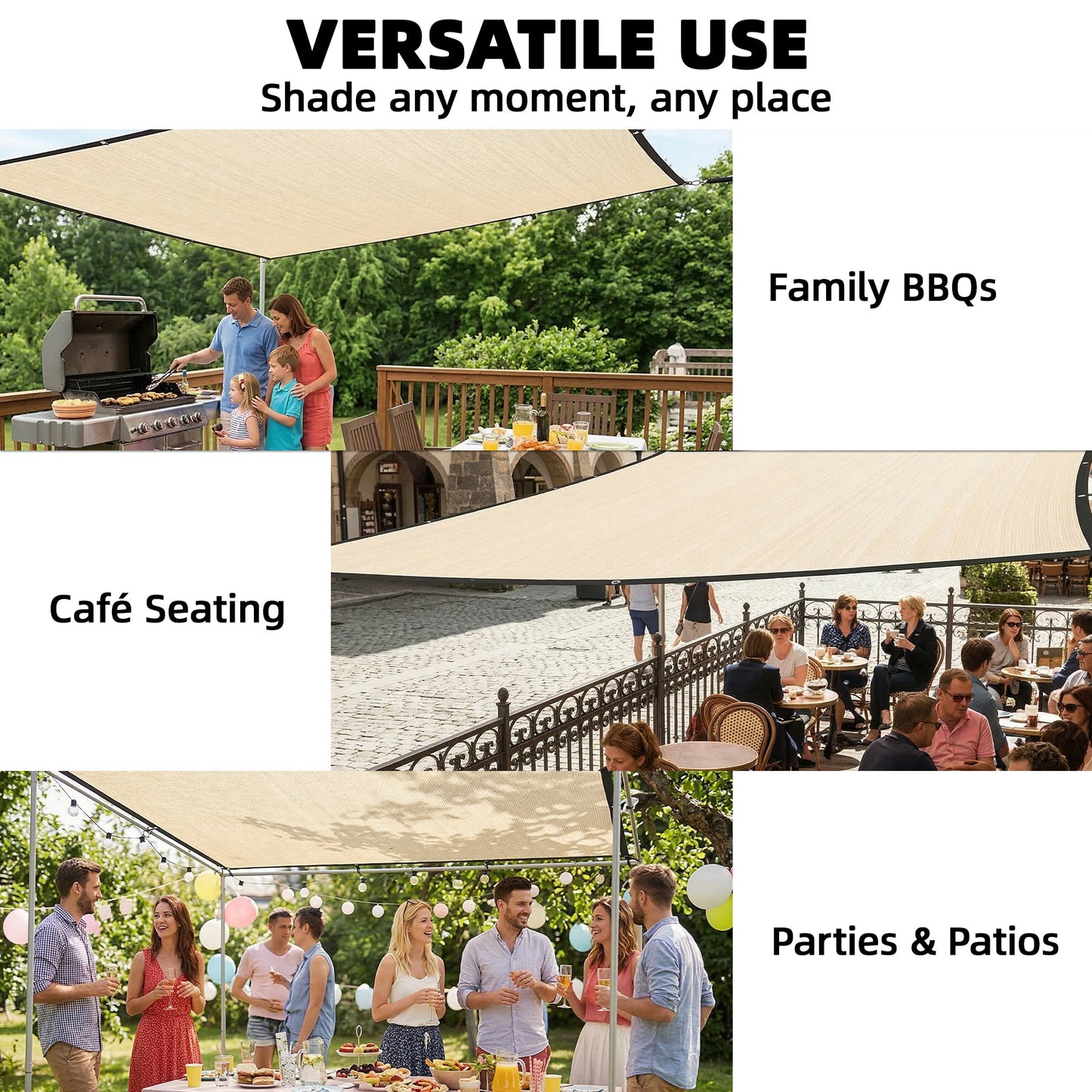Outsunny Sun Shade Sail UV Protection Canopy 2 x 3 m Beige With Stainless Steel Eyelets For Patio Garden
