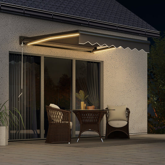 Outsunny 3x2.5m Electric LED Light Retractable Awning with Aluminium Frame for Patio Door Window