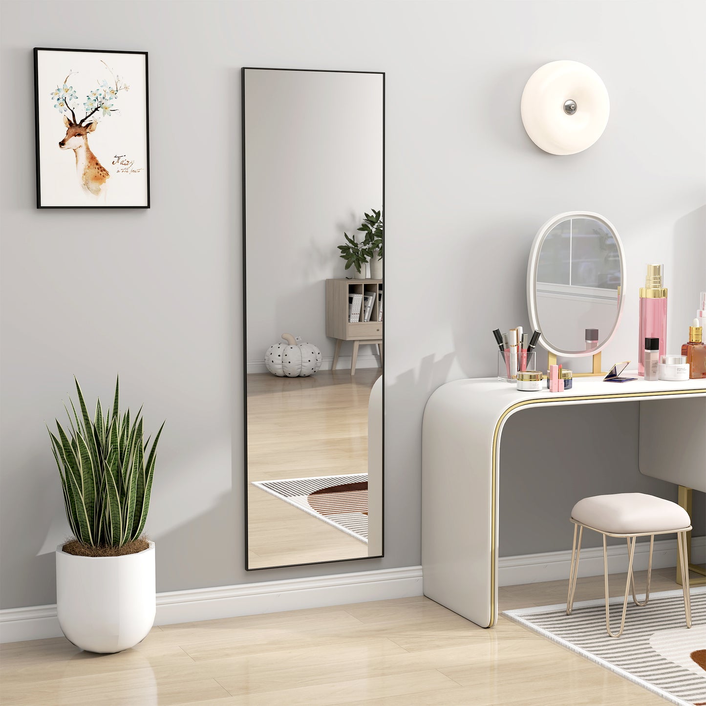 HOMCOM Full Length Mirror With Aluminium Alloy Frame And Tempered Glass Standing Or Wall Hanging Black