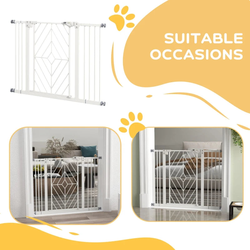 PawHut Pressure Fit Stair Gate Dog Gate with Auto-Closing Door, Double Locking Mechanism, Easy Installation, Adjustable Width 74-100cm - White - ALL4U RETAILER LTD