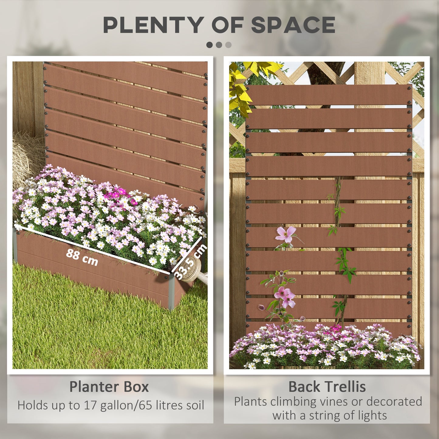 Outsunny Wood-Plastic Composite Raised Garden Planter with Climbing Trellis - Light Brown, 90.5L x 38W x 180H, Drainage Gap for Plants & Vines - ALL4U RETAILER LTD