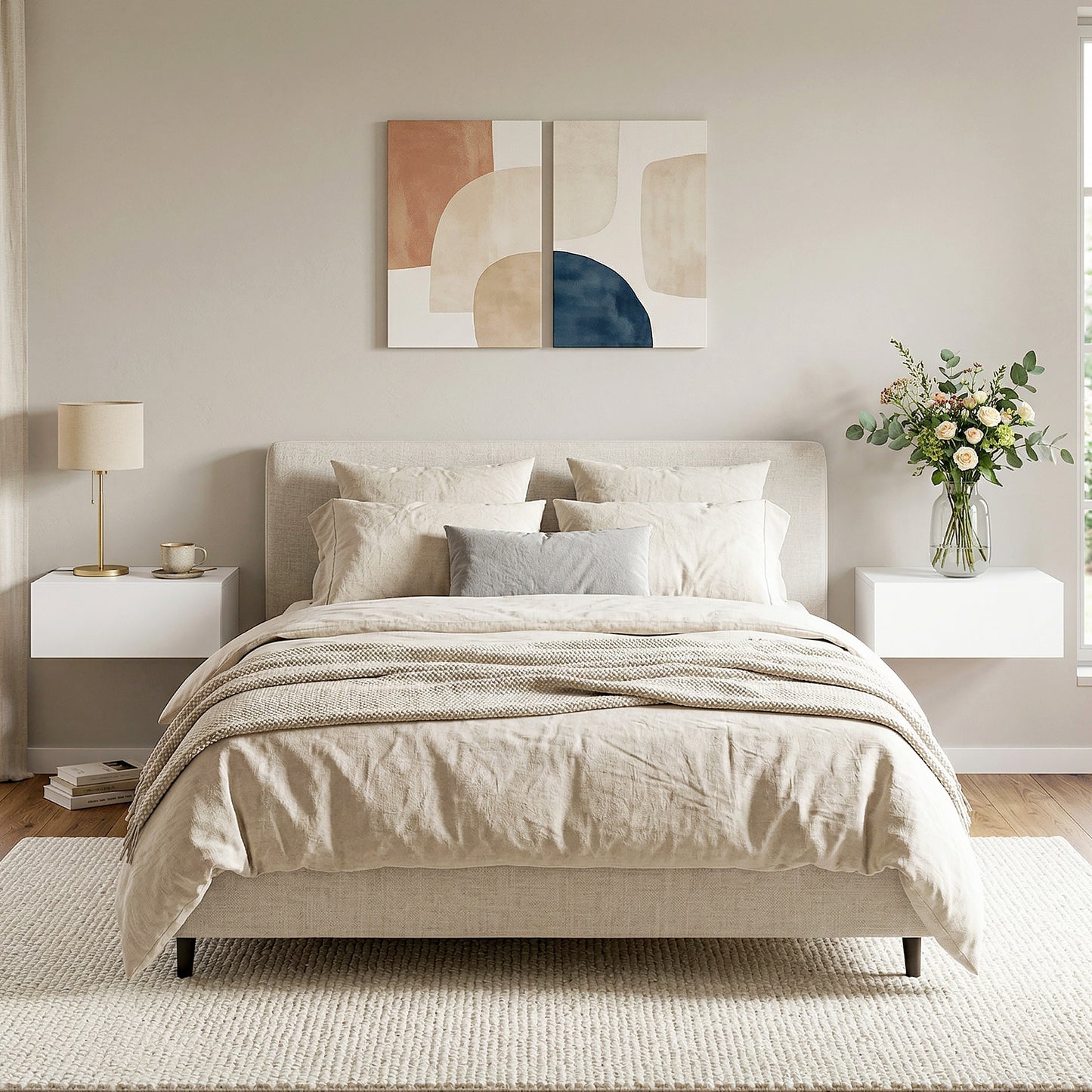 HOMCOM Floating Bedside Table Set Of 2 White Wall Mounted Nightstands With Storage Drawers