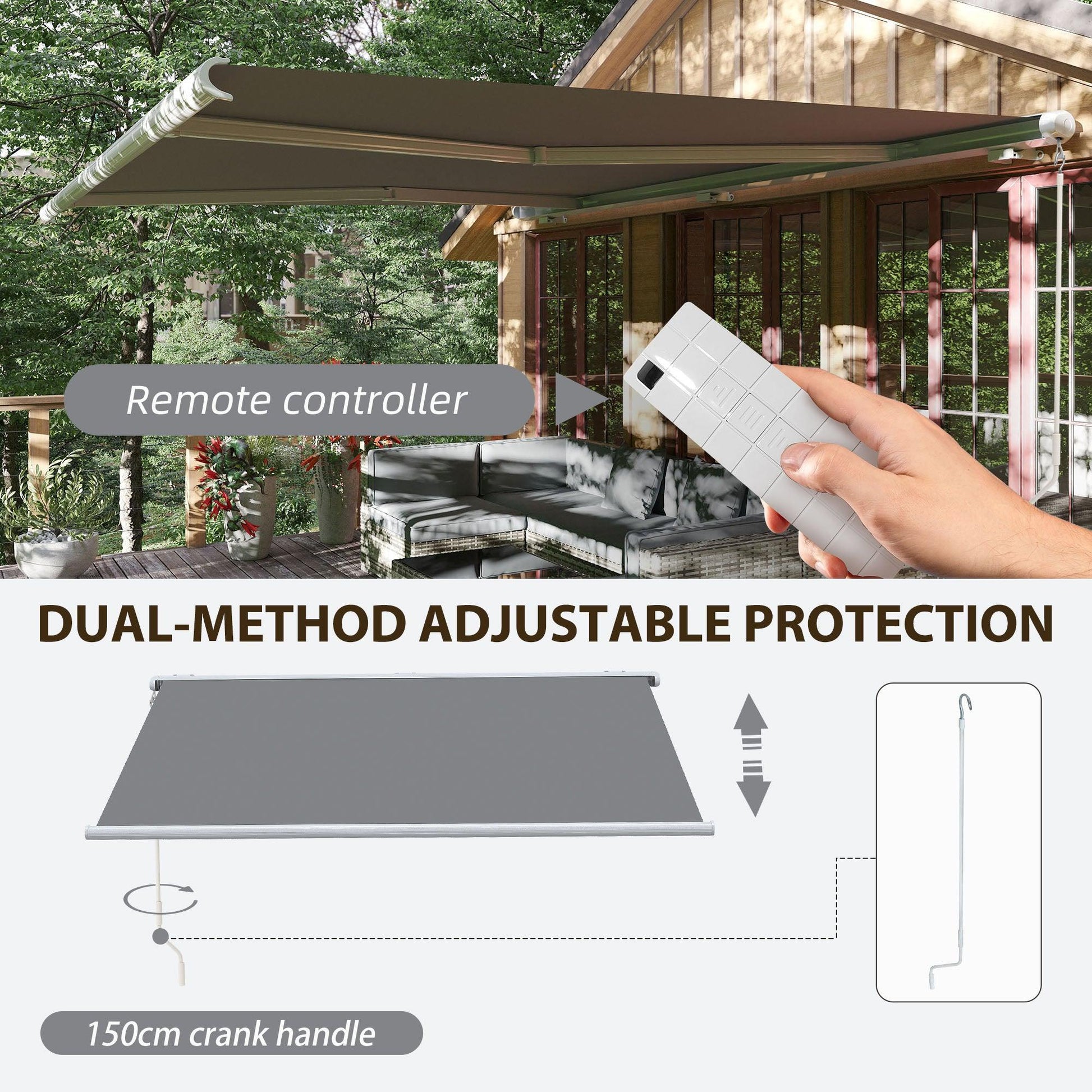 Outsunny 4x3m Full Cassette Electric/Manual Retractable Awning w/ LED Light - ALL4U RETAILER LTD