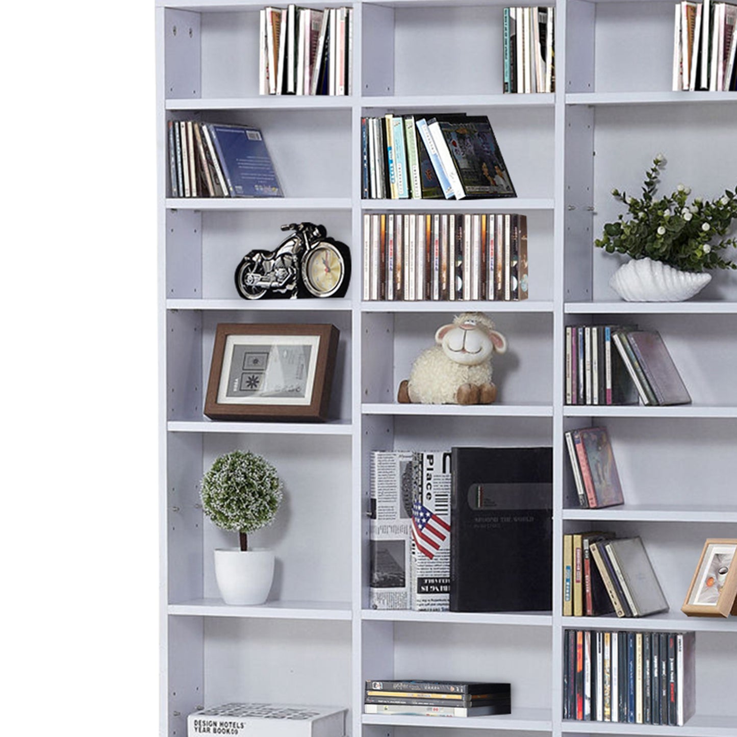 HOMCOM Height-Adjustable Media Storage Shelf for 1116 CDs, DVDs, and Books - White, 195 cm Tall - ALL4U RETAILER LTD