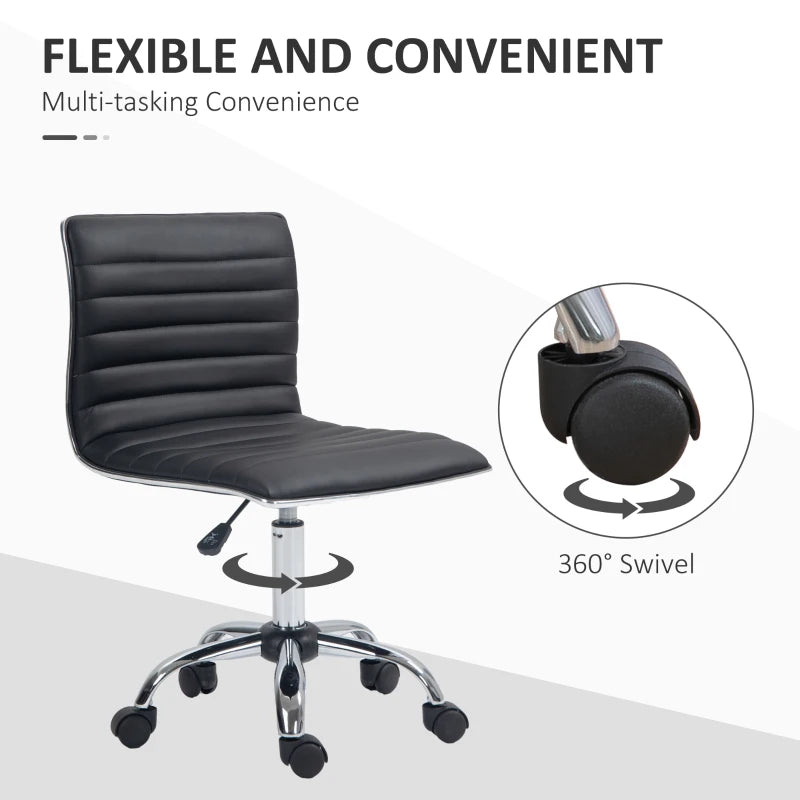 HOMCOM Adjustable Swivel Office Chair - Armless Mid-Back Design, PU Leather, Chrome Base - Black - ALL4U RETAILER LTD