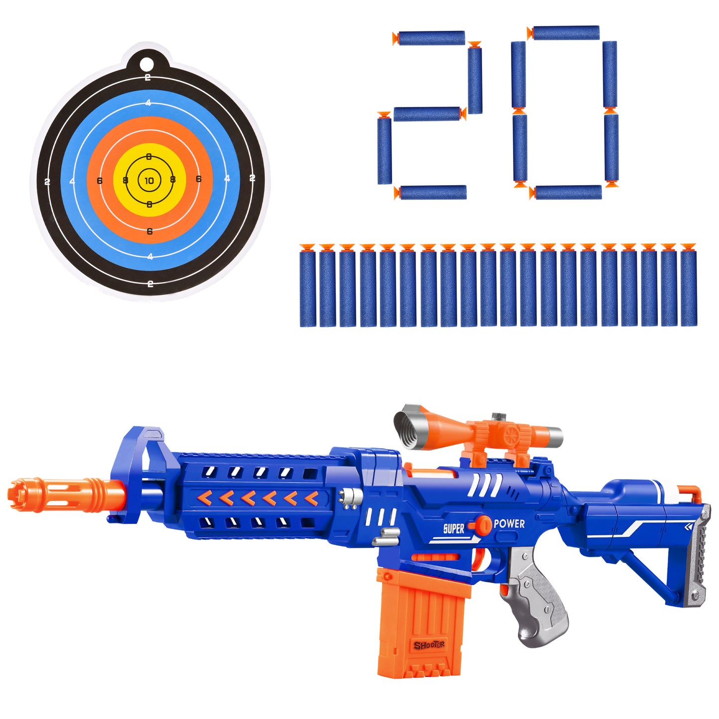 HOMCOM Kids Automatic Foam Blaster with 20 EVA Darts and Target Board for Ages 8-12 - ALL4U RETAILER LTD