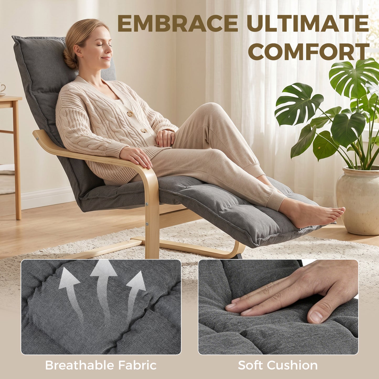 HOMCOM Modern Lounge Chair With Footrest And Plush Cushion In Linen Look Fabric For Relaxing Comfort Grey